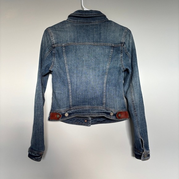 Pilcro Avie Denim Jacket Anthropologie Size Small Jean Trucker Leather Detail - Picture 2 of 11